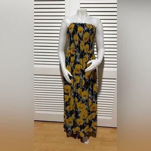 Free People Strapless Smocked Floral Maxi Dress – Yellow/Black (Size M)